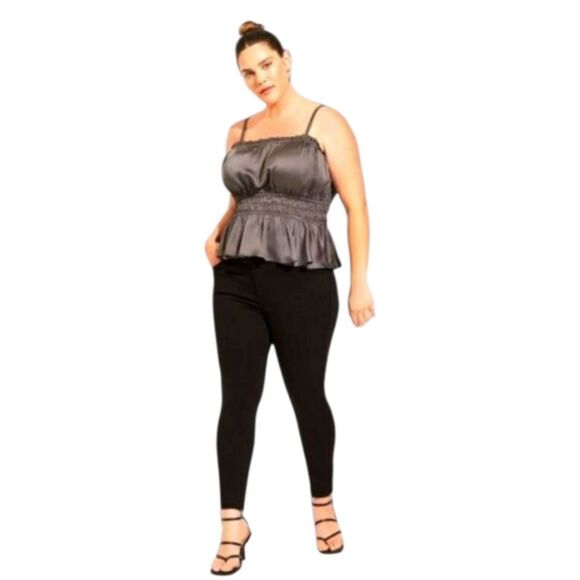 NEW Torrid Plus Size Peplum Satin Square Neck Crop Cami In Dark Silver. - Picture 2 of 15